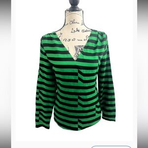 Worthington Green and Black Striped Women's Top Blouse